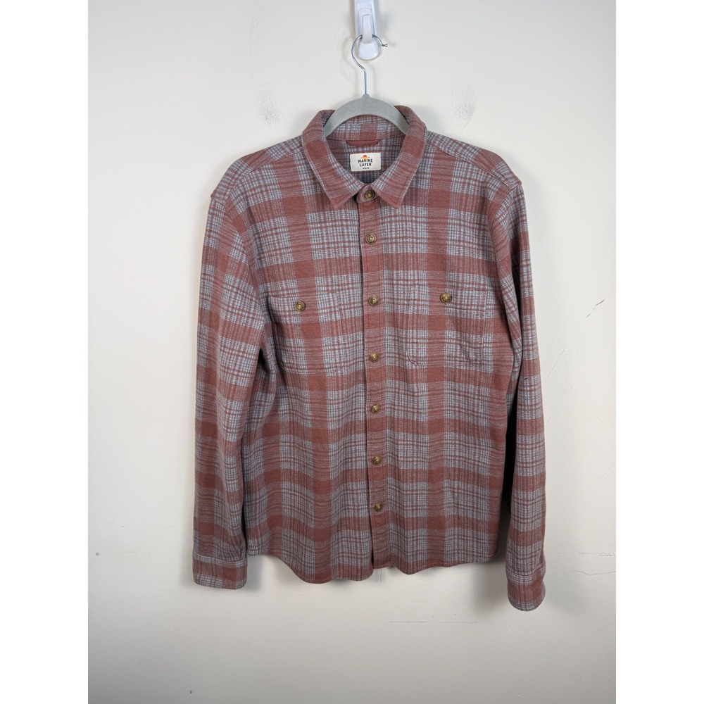 Marine Layer Mens Plaid Flannel Pacifica Stretch Twill Overshirt Medium